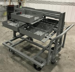 steel table with compartments